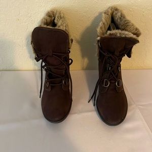 Bjorndal size 10 Brown suede Leather Faux Fur Wedge Heels. Make an offer